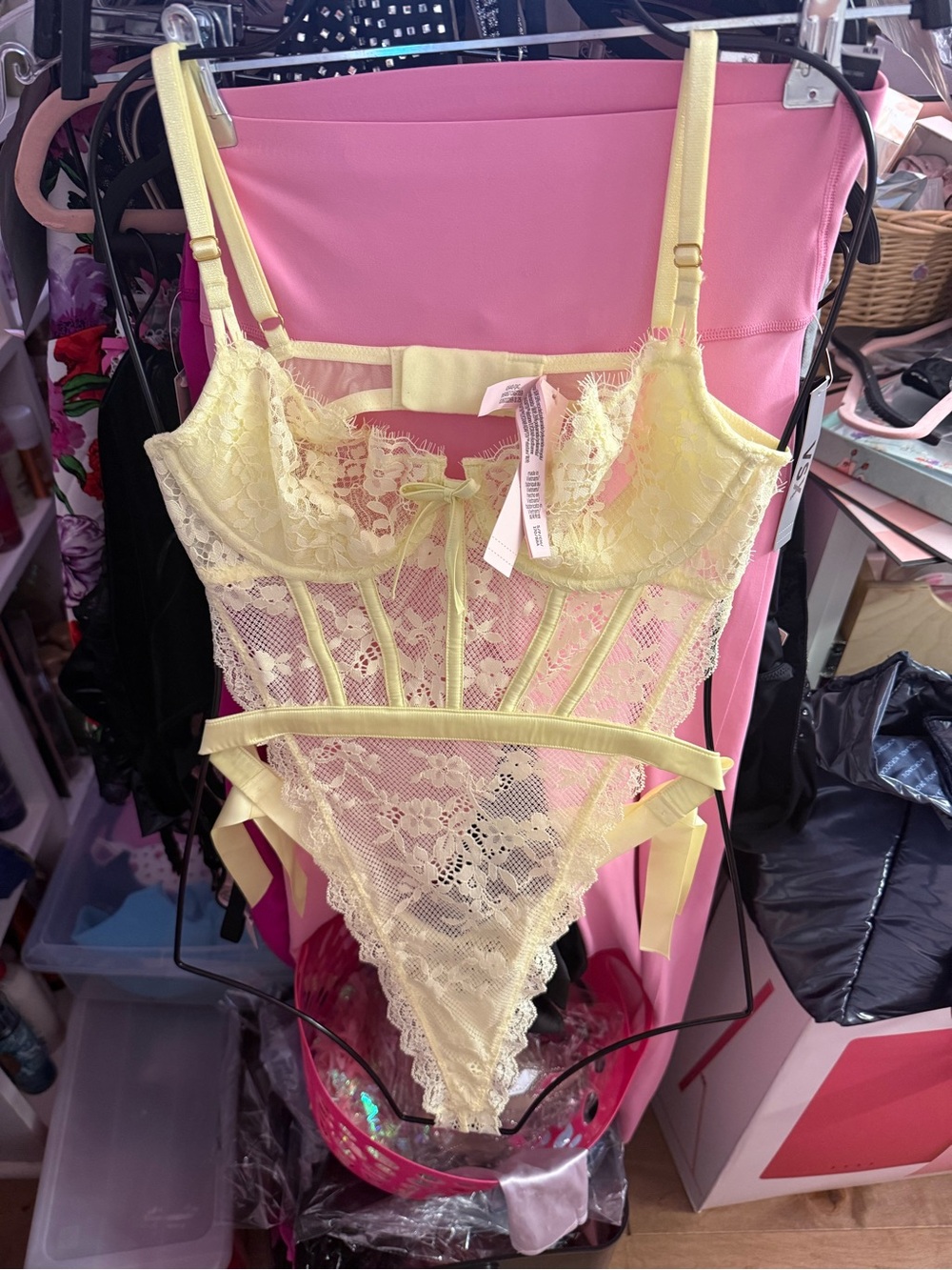 Victoria's Secret Pale Yellow Lace Bodysuit